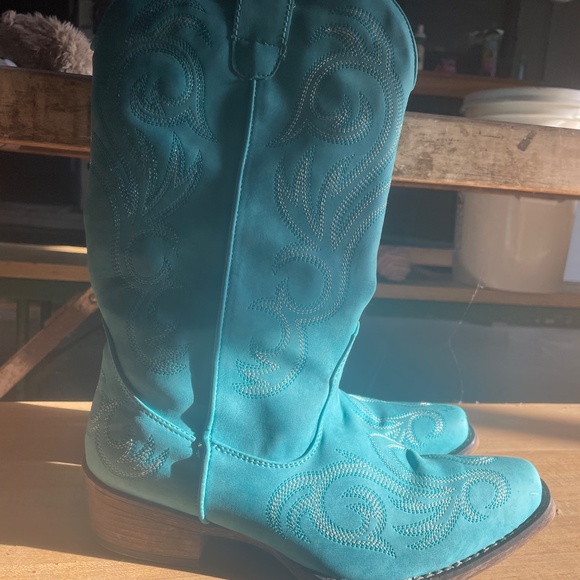 Turquoise Roper knee high suede  Cowboy boots 11🦋 - Picture 2 of 11